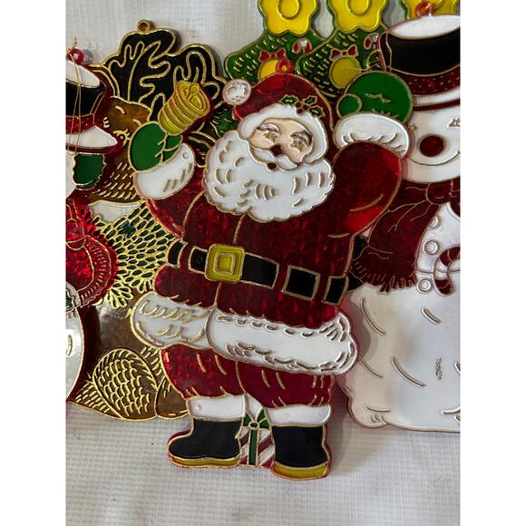 Vintage Christmas Suncatchers Lot (8) Santa Reindeer Plastic Window Hanging 9" - Picture 4 of 7